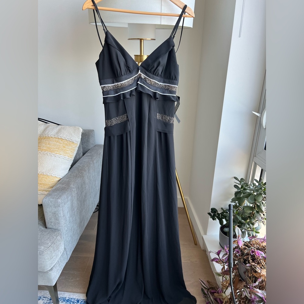 BCBGMAXAZRIA NWT Black maxi dress with lace detail